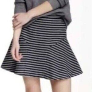 J. CREW Striped Flared Paneled Wool Blend Skirt Navy Blue Lined Preppy Size 18